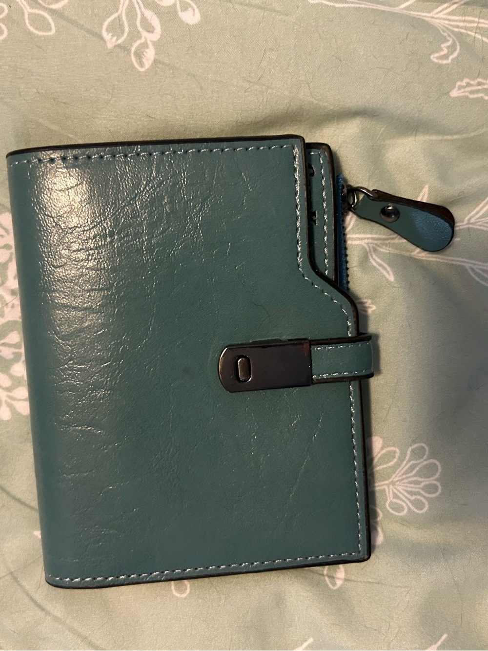 Teal Zip Wallet - Women’s Compact Leather Organizer